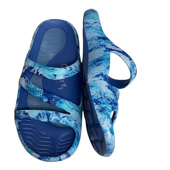 Cheeks Health Sandals Tony Little Sz 10 Blue Slides 3-Strap 169K - Picture 3 of 7